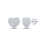 10K White Gold Genuine Diamond Women's Cluster Halo Heart Stud Earrings 1/2 CT