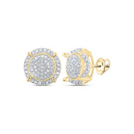 10K Yellow Gold Real Diamond Unisex 15mm Cluster Tier Circle Stud Earrings 1 CT