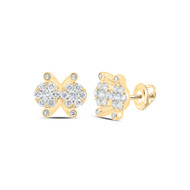 10K Yellow Gold Diamond Unisex 10.5mm Double Flower 'XO' Stud Earrings 1/2 CT