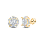 10K Yellow Gold Round Diamond 4 Prong Tiered Earrings 13mm Statement Stud 3/4 CT