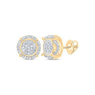 10K Yellow Gold Round Diamond 4 Prong Tiered Earrings 8mm Statement Stud 1/4 CT.
