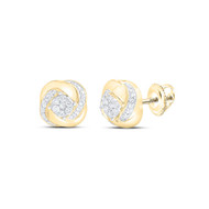 10K Yellow Gold Real Diamond Women's Cluster 11mm Love Knot Stud Earrings 1/3 CT