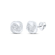 10K White Gold Real Diamond Women's Cluster 11mm Love Knot Stud Earrings 1/3 CT