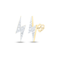10K Yellow Gold Round Diamond Lightning Bolt Earring 15mm Statement Stud 1/6 CT.