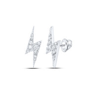 10K White Gold Round Diamond Lightning Bolt Earring 15mm Statement Stud 1/6 CT.