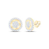 10K Yellow Gold Real Diamond Unisex Domed 9mm Star Circle Stud Earrings 1/4 CT