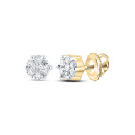 10K Yellow Gold Real Diamond Unisex Floral 5mm Flower Set Stud Earrings 1/6 CT