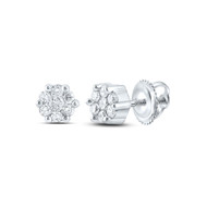 10K White Gold Genuine Diamond Unisex Floral 5mm Flower Set Stud Earrings 1/6 CT