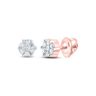 10K Rose Gold Genuine Diamond Unisex Floral 5mm Flower Set Stud Earrings 1/6 CT