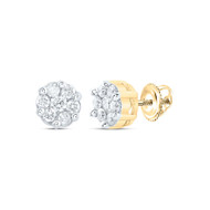10K Yellow Gold Real Diamond Unisex Floral 5mm Flower Set Stud Earrings 1/4 CT