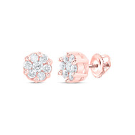 10K Rose Gold Genuine Diamond Unisex Floral 5mm Flower Set Stud Earrings 1/4 CT