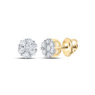 10K Yellow Gold Real Diamond Unisex Floral 5.5mm Flower Set Stud Earrings 1/2 CT