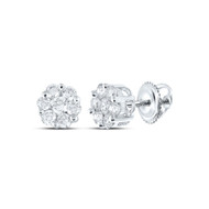 10K White Gold Real Diamond Unisex Floral 5.5mm Flower Set Stud Earrings 1/2 CT