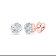 10K Rose Gold Real Diamond Unisex Floral 5.5mm Flower Set Stud Earrings 1/2 CT