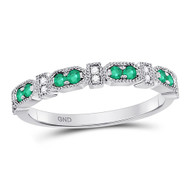 10K White Gold Genuine Diamond & Emerald Milgrain Geometric Band Ring 1/4 TCW