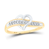10K Yellow Gold Genuine Round Diamond Womens Passthrough Open Heart Ring 1/20 CT