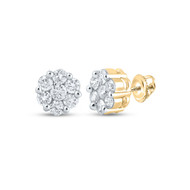 14K Yellow Gold Real Diamond Unisex Floral 10mm Flower Set Stud Earrings 2 CT