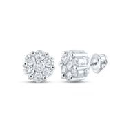 14K White Gold Real Diamond Unisex Floral 10mm Flower Set Stud Earrings 2 CT
