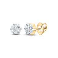 14K Yellow Gold Real Diamond Unisex Floral 5mm Flower Set Stud Earrings 1/6 CT