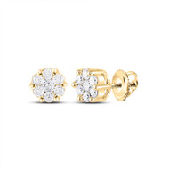 14K Yellow Gold Real Diamond Unisex Floral 5mm Flower Set Stud Earrings 1/4 CT