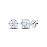 14K White Gold Genuine Diamond Unisex Floral 5mm Flower Set Stud Earrings 1/4 CT