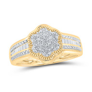 10K Yellow Gold Baguette Diamond Women's Milgrain Cluster Flower Ring 1/12 CT
