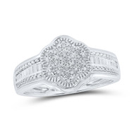10K White Gold Baguette Diamond Women's Milgrain Cluster Flower Ring 1/12 CT