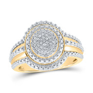10K Yellow Gold Real Diamond Women's Cluster Grooved Oval Cocktail Ring 1/8 CT