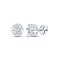 14K White Gold Real Diamond Unisex Floral 7.5mm Flower Set Stud Earrings 1 CT