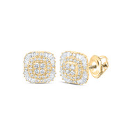 10K Yellow Gold Real Baguette Diamond Women's Tiered Square Stud Earrings 1/2 Ct
