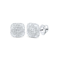 10K White Gold Real Baguette Diamond Women's Tiered Square Stud Earrings 1/2 Ct