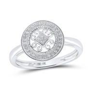 10K White Gold Diamond Women's Filigree Braided Circle Medallion Ring 1/10 CT