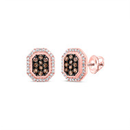 10K Rose Gold Genuine Brown Diamond Women's Octagon Halo Stud Earrings 1/4 CT