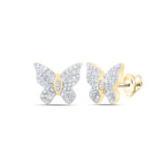 10K Yellow Gold Genuine Baguette Diamond Women's Butterfly Stud Earrings 3/8 CT