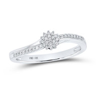 10K White Gold Real Diamond Women's Cluster Bypass Flower Cocktail Ring 1/8 CT