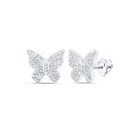 10K White Gold Genuine Baguette Diamond Women's Butterfly Stud Earrings 3/8 CT
