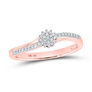 10K Rose Gold Genuine Diamond Women's Cluster Bypass Flower Cocktail Ring 1/8 CT
