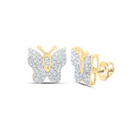 10K Yellow Gold Genuine Baguette Diamond Women's Butterfly Stud Earrings 1/4 CT