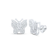 10K White Gold Genuine Baguette Diamond Women's Butterfly Stud Earrings 1/4 CT
