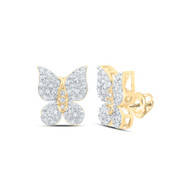 10K Yellow Gold Genuine Diamond Women's Cluster Butterfly Stud Earrings 1/4 CT