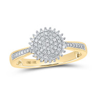 10K Yellow Gold Real Diamond Womens Cluster Sunburst Circle Cocktail Ring 1/4 CT