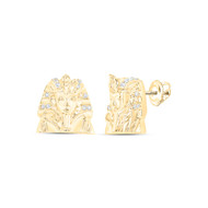 10K Yellow Gold Round Diamond Pharaoh King Earrings 10mm Statement Stud 1/12 CT.