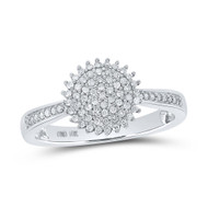 10K White Gold Real Diamond Women's Cluster Sunburst Circle Cocktail Ring 1/4 CT