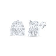 10K White Gold Round Diamond Pharaoh King Earrings 10mm Statement Stud 1/12 CT.
