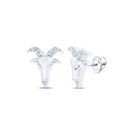 10K Yellow Gold Round Diamond Aries Zodiac Sign Earrings 11mm GOAT Stud 1/10 CT.