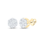 10K Yellow Gold Real Diamond Unisex 5mm Floral Set Flower Stud Earrings 1/5 CT