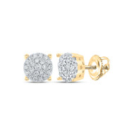 10K Yellow Gold Real Diamond Unisex 4 Prong Cluster Round Stud Earrings 1/4 CT