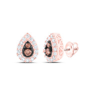 10K Rose Gold Real Brown Diamond Women's Cluster Teardrop Stud Earrings 1/3 CT