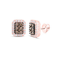 10K Rose Gold Real Brown Diamond Women's Cluster Rectangle Stud Earrings 3/4 CT