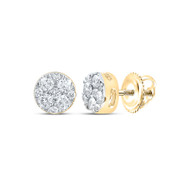 10K Yellow Gold Genuine Diamond Unisex Flower Cluster Round Stud Earrings 1/4 CT